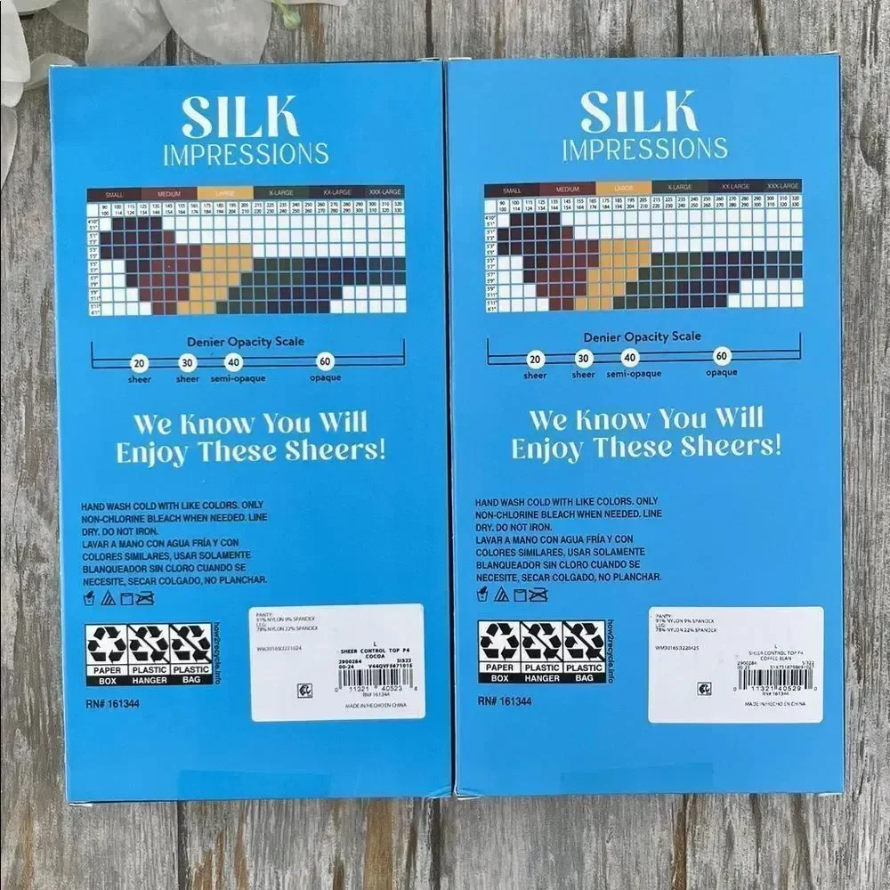 Silk Impressions 20 Denier Sheer Tights and Control Top Pantyhose 2, 4-Packs L